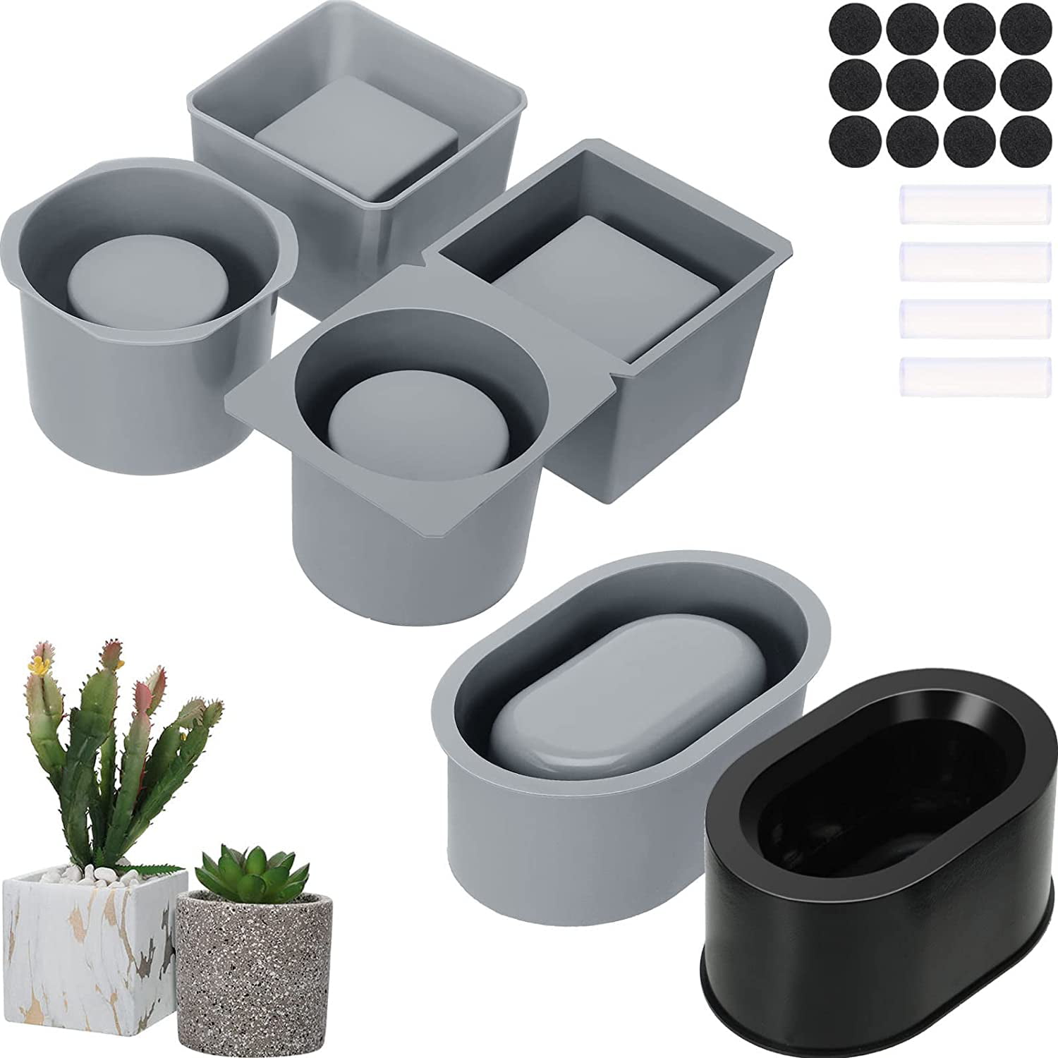 Silicone Planter Molds for Concrete Succulent Pots DIY 2 Pack Square and Round Shape 